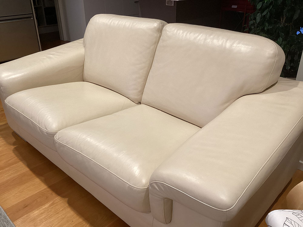 cream leather couch renovated