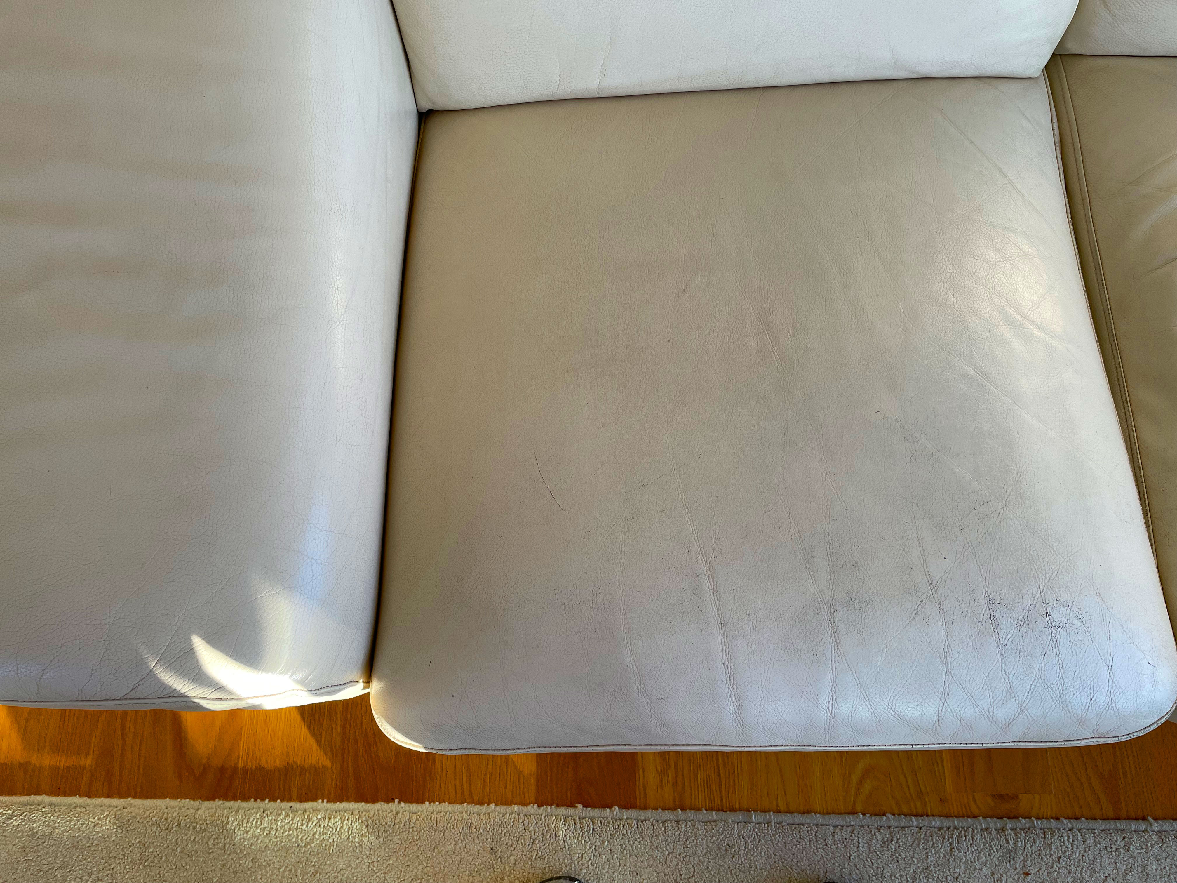 cream leather couch before recolouring