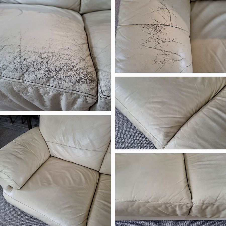 Restoration of crack white leather couch