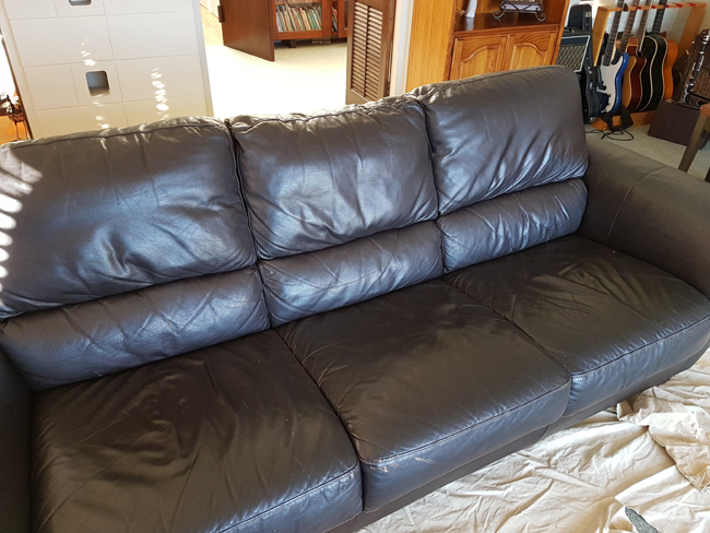 brown couch restoration before