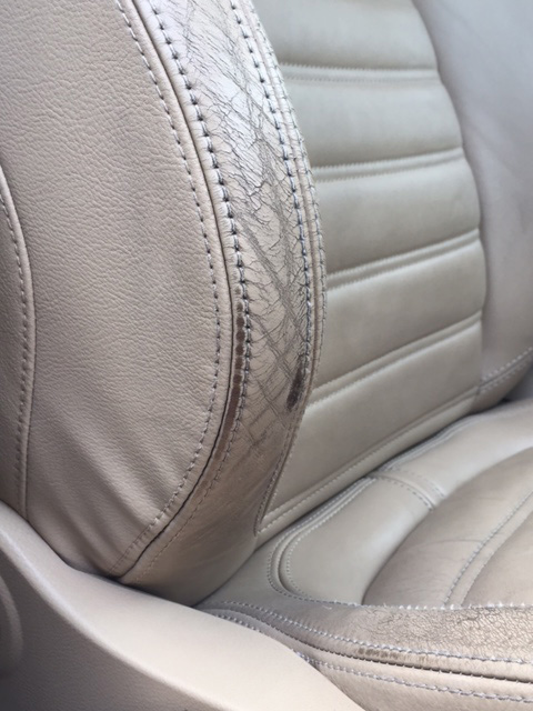 worn inside back of leather car seat