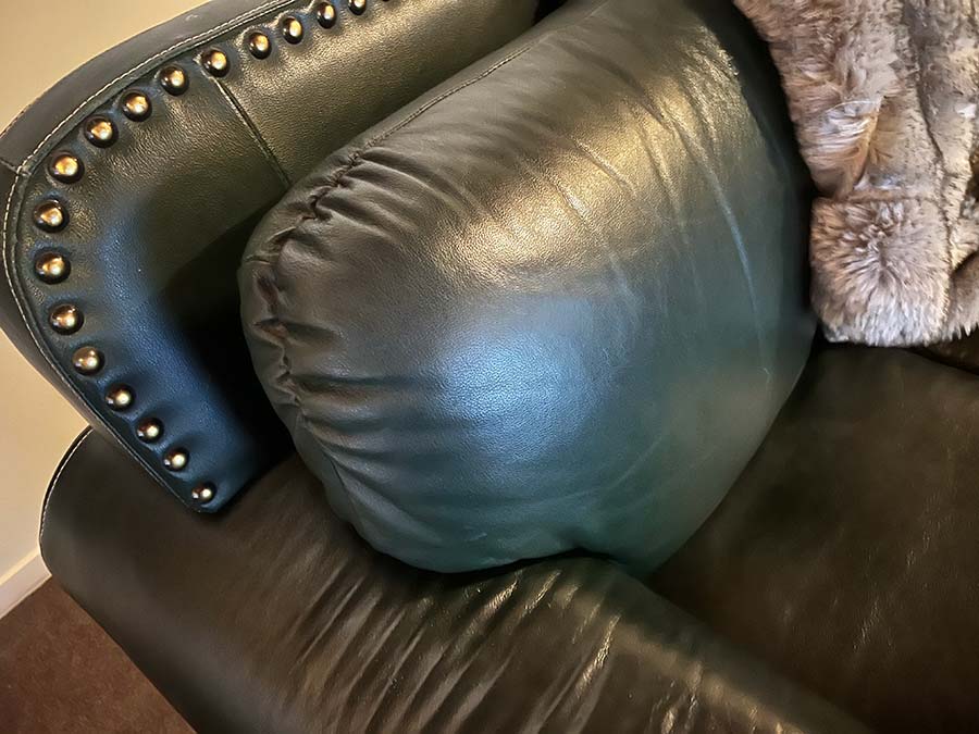 Green leather couch needing a colour change