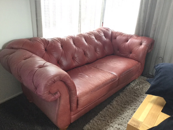 faded leather couch