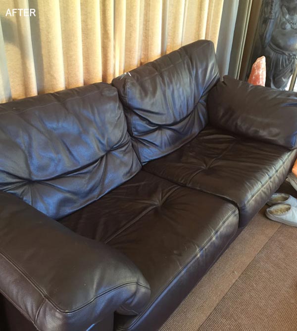 restored brown leather couch