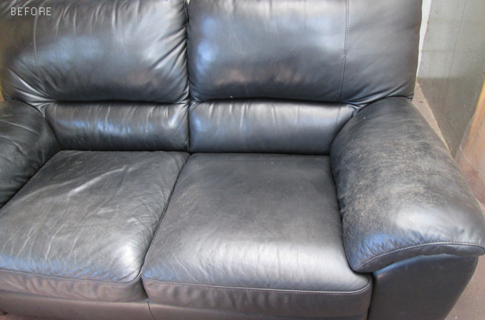 leather couch before refinishing