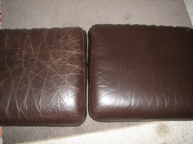 close up showing before and after on seat cushion